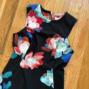 Calvin Klein Women’s Floral Print Sheath Sleeveless Midi Dress Black Size 4